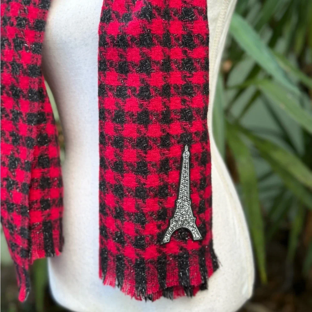 Red and Black Plaid Karl Lagerfeld Scarf